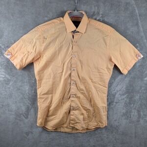 Maceoo Galileo Square Orange Micro Short Sleeve Button Down Shirt Mens Medium